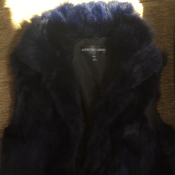 NWOT Adrienne landau dark blue rabbit fur vest - Picture 2 of 4